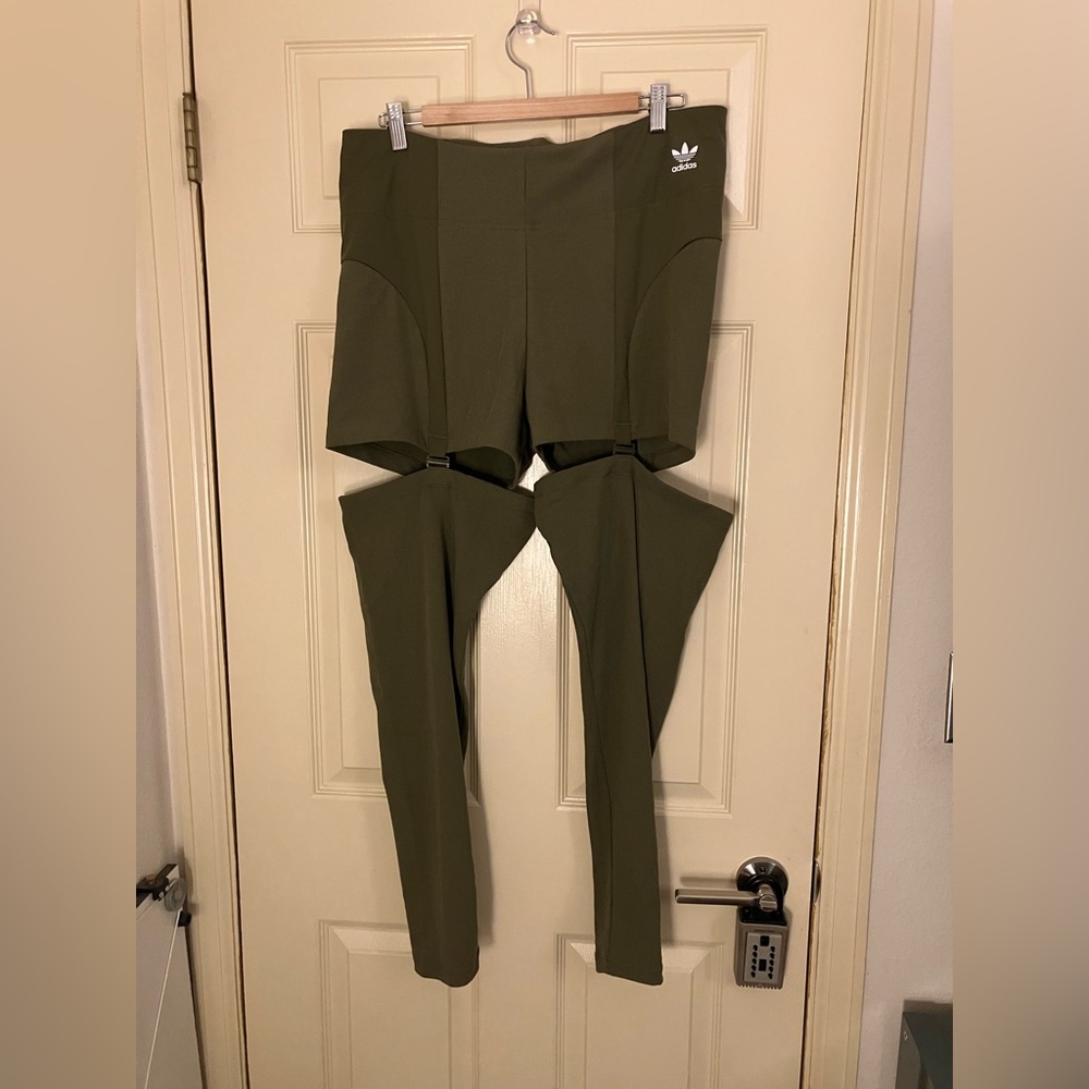Adidas originals olive detachable two in one rib knit leggings XL 14 16 - Picture 3 of 7